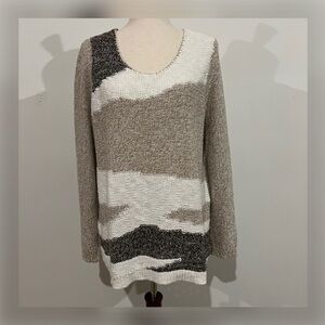 ✨TRIBAL Cotton Blend Patterned Sweater in Brown, White, and khaki